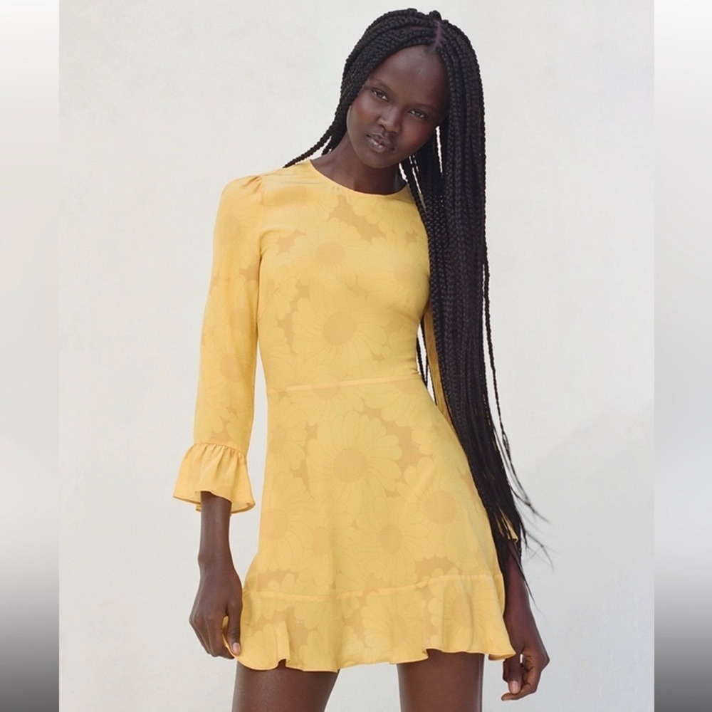 Realisation Par The Mary Jane Yellow Sunflower Silk A Line Mini Dress SZ S
